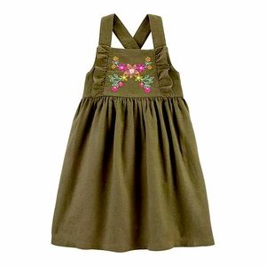 Carter‘s Embroidered Floral Linen Dress Green 2T